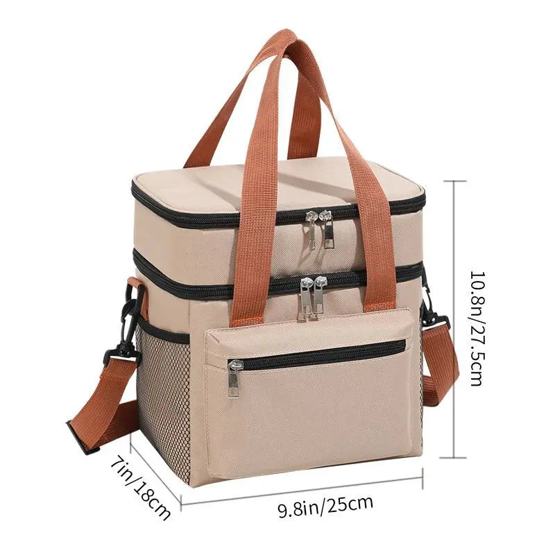 Multifunctional Double Layers Tote Cooler Lunch Bags for Women Men Large Capacity Travel Picnic Lunch Box with Shoulder Strap