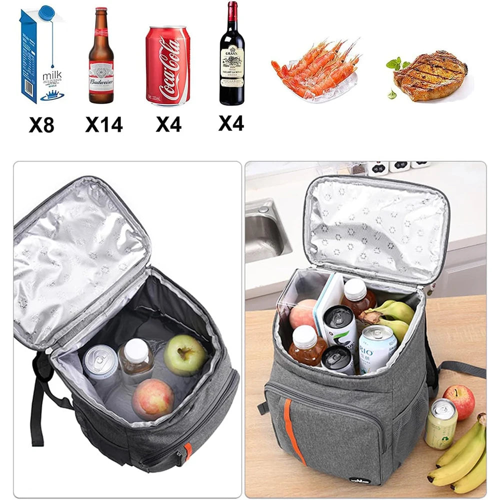 Insulated Lunch Backpack 18L Large Capacity, Thermal Leakproof Picnic Bag for Women Men, Hot Cold Food Keep Fresh