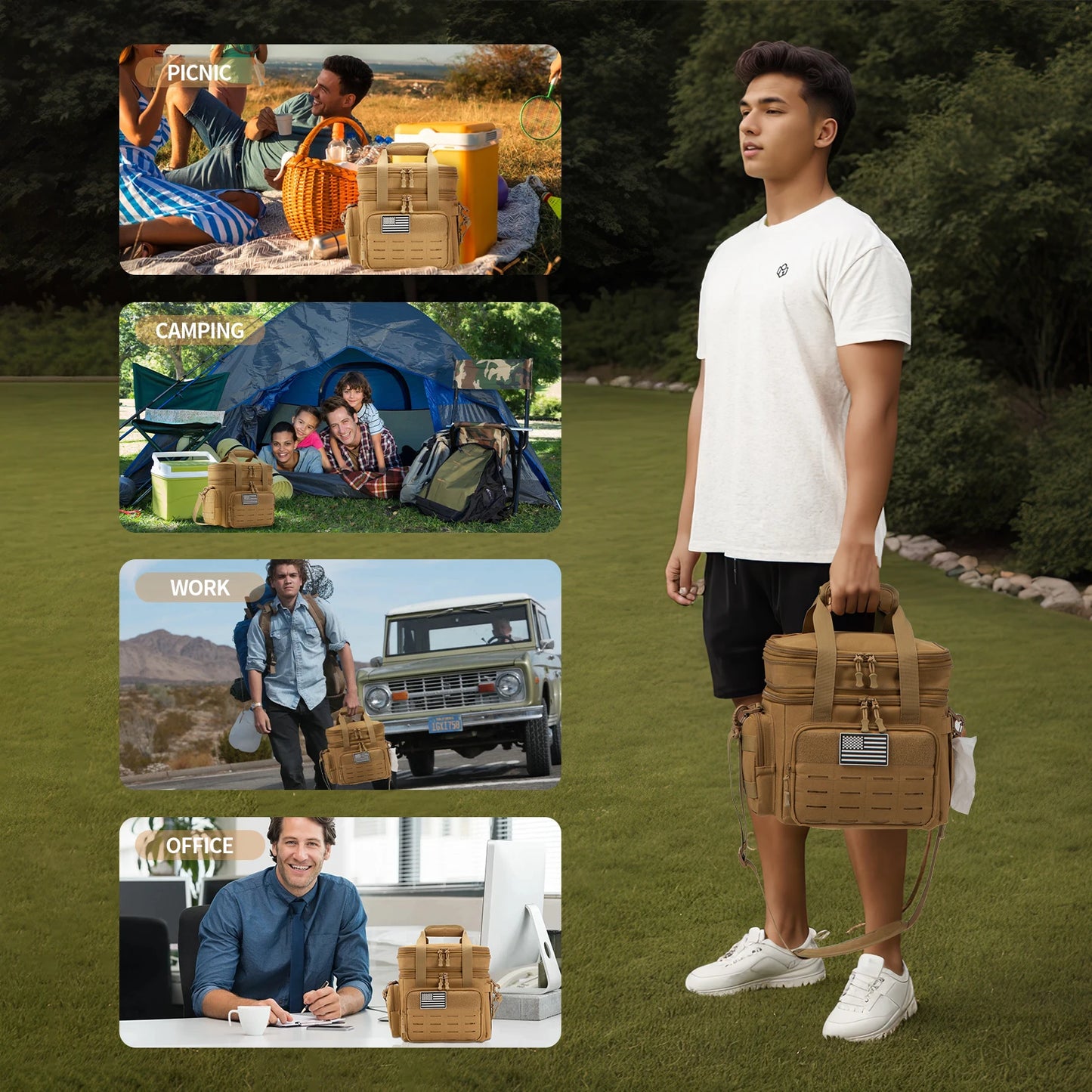 Tactical Lunch Bag for mens heavy duty lunch box Leakproof insulated Durable Thermal Cooler Bag Adult Meal Camping Picnic Pail