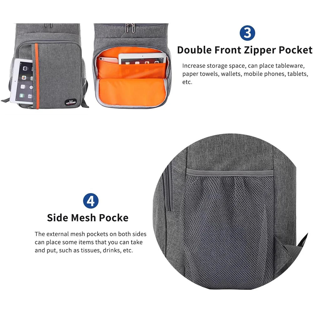 Insulated Lunch Backpack 18L Large Capacity, Thermal Leakproof Picnic Bag for Women Men, Hot Cold Food Keep Fresh