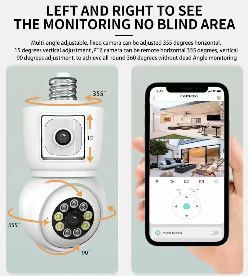 iCsee /Yoosee/V380 APP 4MP Dual Lens E27 Full Color Wireless PTZ IP Dome Camera Intercom Security CCTV Baby Monitor