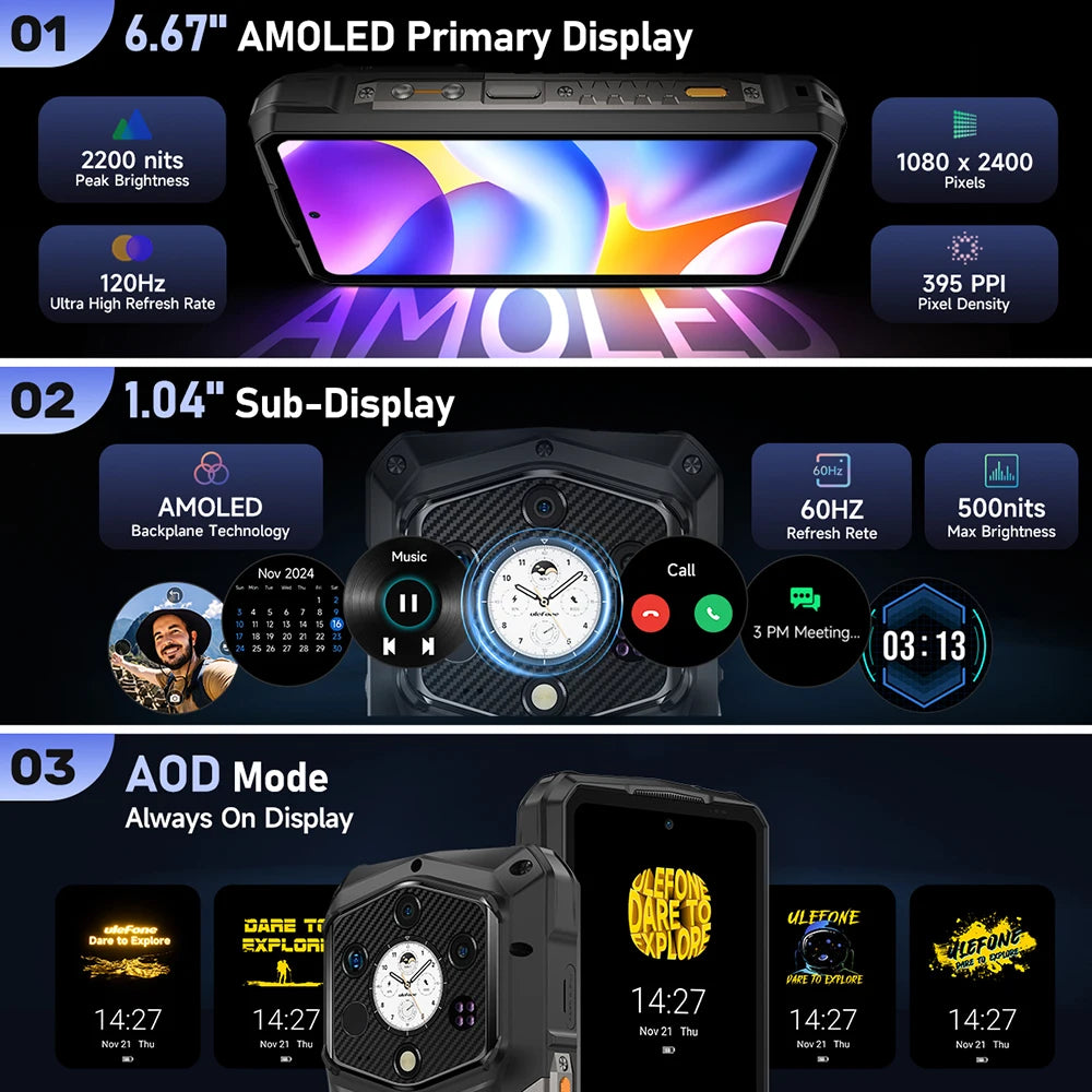 【2025 New】Ulefone Armor 29 Pro 5G Rugged Phone 21200mAh 120W Smartphone Android 15 64MP Night Vision 6.67" 120Hz 512GB ROM NFC
