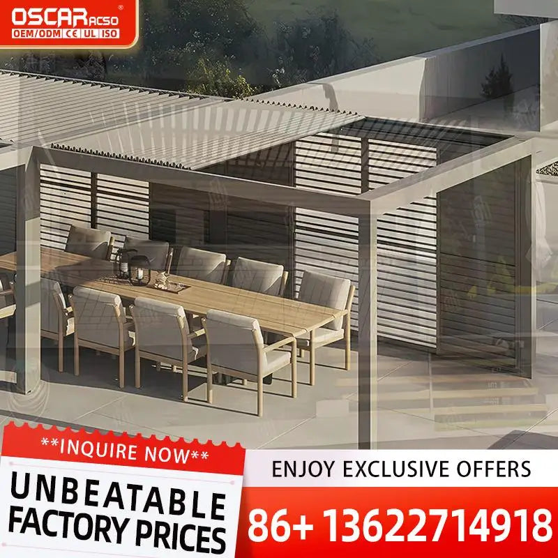 High Quality Movable Waterproof Outdoor Retractable Motorized Sun Shade Bioclimatic Structure for Garden Patio Beach Retractable