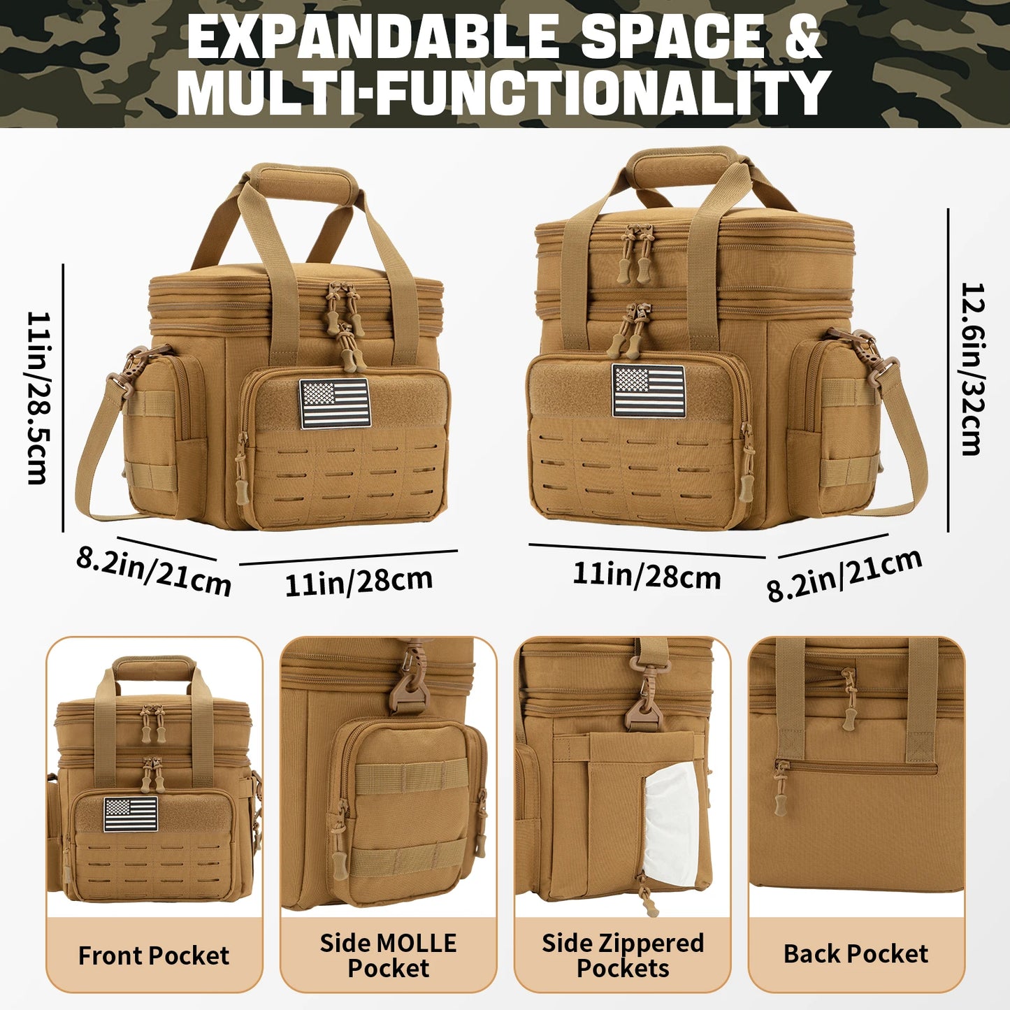 Tactical Lunch Bag for mens heavy duty lunch box Leakproof insulated Durable Thermal Cooler Bag Adult Meal Camping Picnic Pail