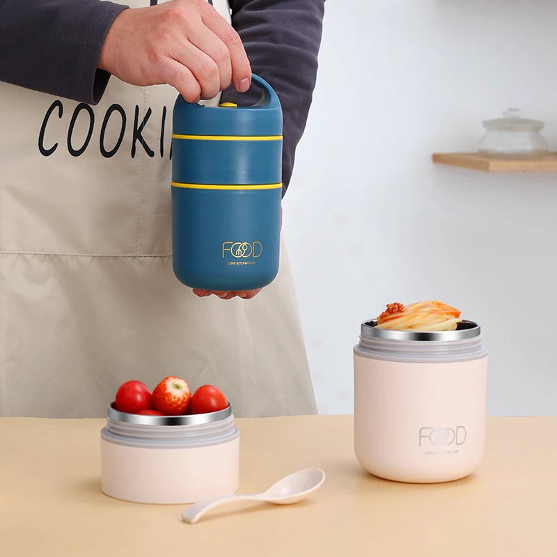 Lunch Boxes Lunch Bag 304 Stainless Steel Lunch Box For Kids Lunch Bags Portable Folding Spoon Lunch Box Kids Thermal Bento Box