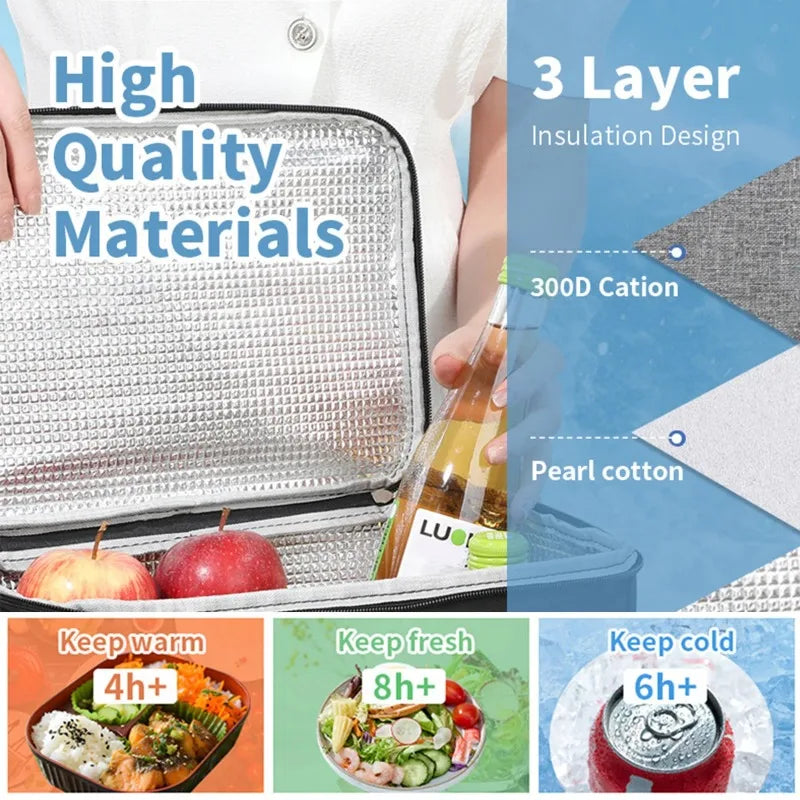 Insulated Lunch Bag Waterproof Large Capacity Thermal Food Container Adjustable Shoulder Strap  Thickened Lunch Box for School