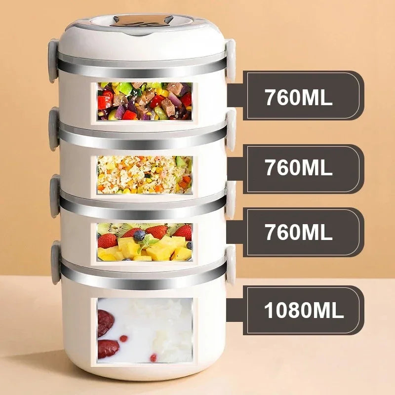Warm lunch box Multilayer super long insulated lunch bucket Office Student stainless steel lunch box Microwave oven heating
