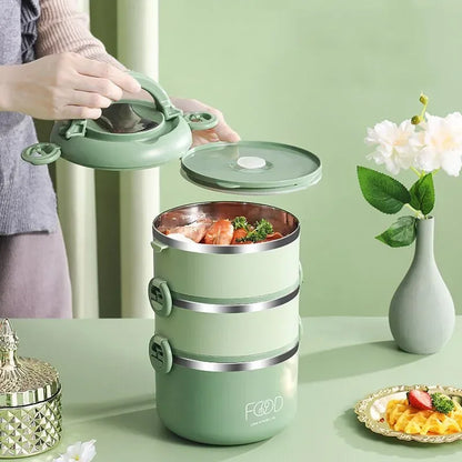Warm lunch box Multilayer super long insulated lunch bucket Office Student stainless steel lunch box Microwave oven heating