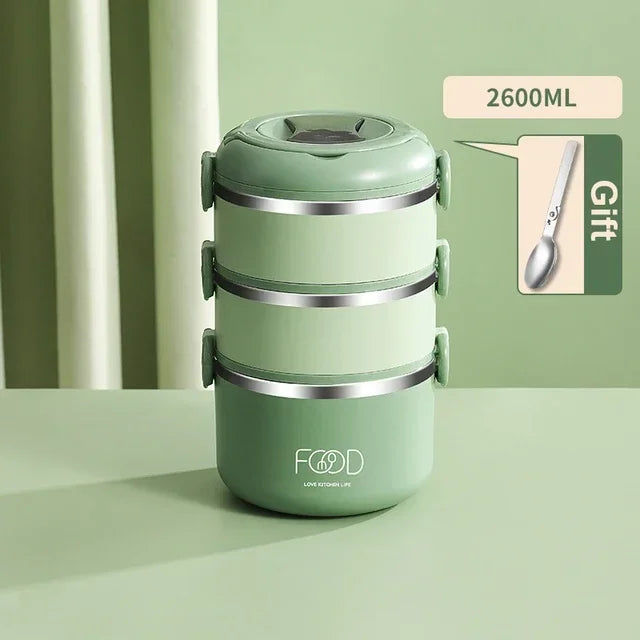 Warm lunch box Multilayer super long insulated lunch bucket Office Student stainless steel lunch box Microwave oven heating