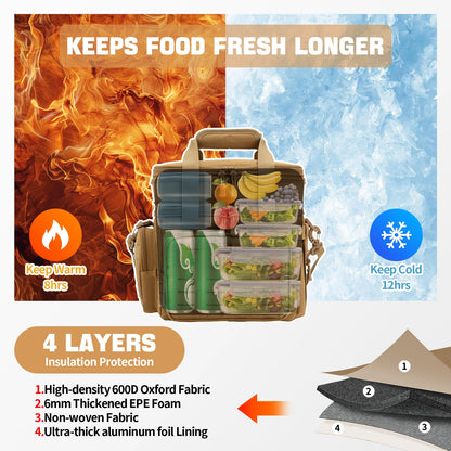 Tactical Lunch Bag for mens heavy duty lunch box Leakproof insulated Durable Thermal Cooler Bag Adult Meal Camping Picnic Pail