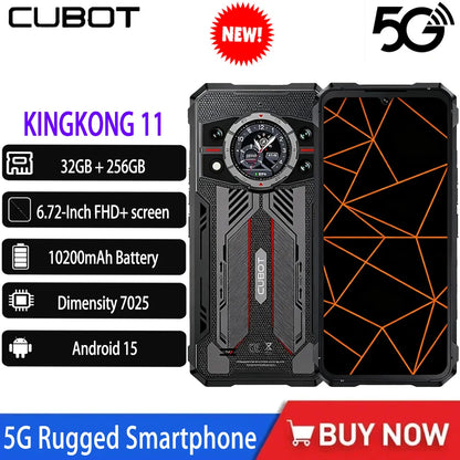 Cubot Kingkong 11 Rugged Smartphone Android 15 Dimensity 7025 5G Mobile Phone 32GB （16+16）256GB 10200mAh 108MP 33W Cellphone NFC