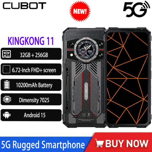 Cubot Kingkong 11 Rugged Smartphone Android 15 Dimensity 7025 5G Mobile Phone 32GB （16+16）256GB 10200mAh 108MP 33W Cellphone NFC
